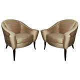 Pair of Hollywood Upholstered Club Chairs With Swept Arms